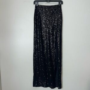 OUTRAGEOUS - SIZE 4 HIGH SLIT BUILT IN SKIRT LONG BLACK SEQUIN SKIRT NWT